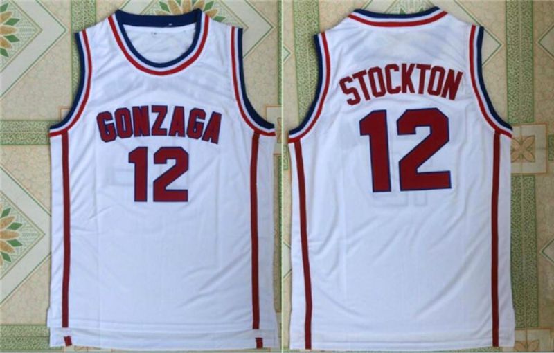 Men Gonzaga #12 John Stockton White NBA NCAA Jerseys->->NCAA Jersey